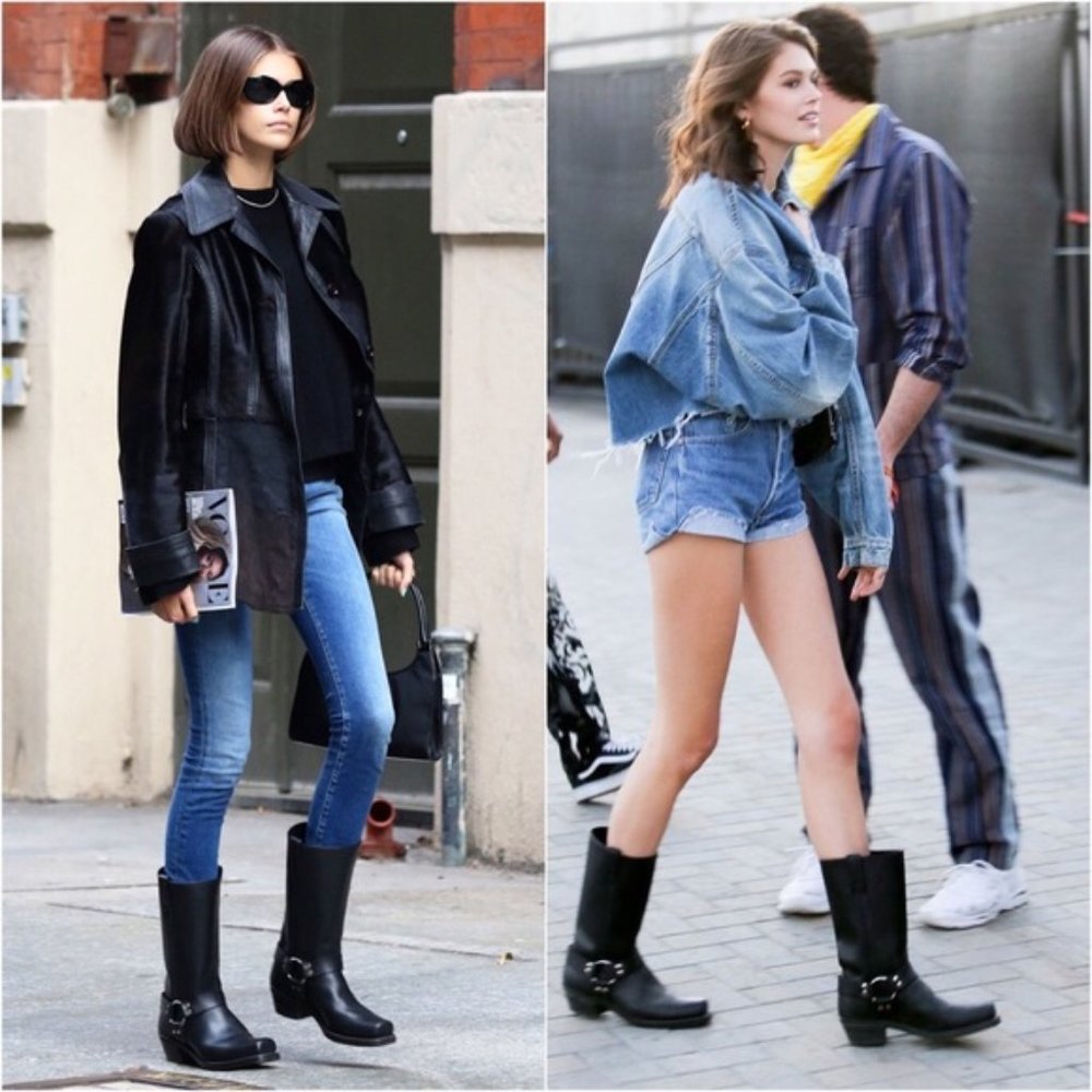 MILEY CYRUS Frye Harness 12R Black Cavalry Moto Square Toe Leather Cowboy Boot - Picture 5 of 16